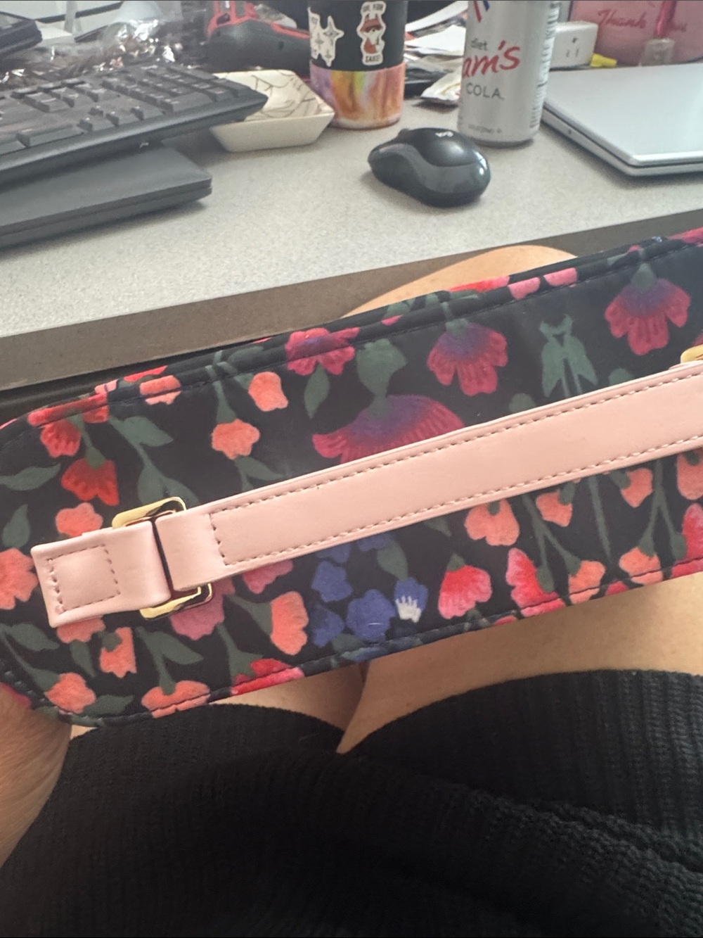 Carolina Herrera Black Floral Cosmetic Pouch with Pink Trim with bonus pink bag - Picture 2 of 5